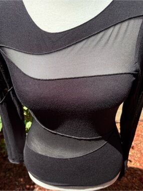 Oatts Collection Black Mesh Asymmetrical Long Sleeve Top XS/S
